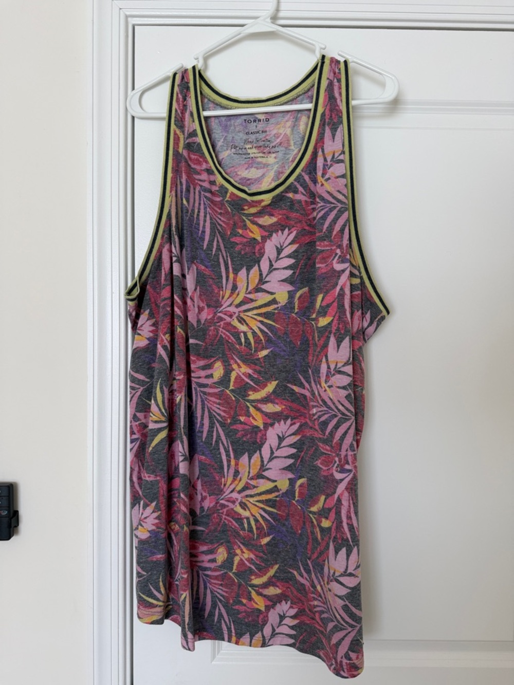 Torrid Leaf-Print Sleeveless Tank in Pink, Purple & Yellow Accents